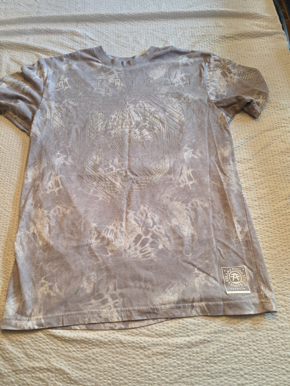 American Fighter Men's Gray Tie-Dye Graphic Short Sleeve Tee L